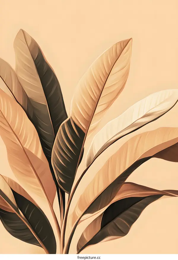 Tropical Leaves Illustration with Beige Background