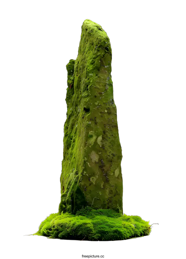 [Transparent Background PNG]Green Moss Covered Stone Against White Background