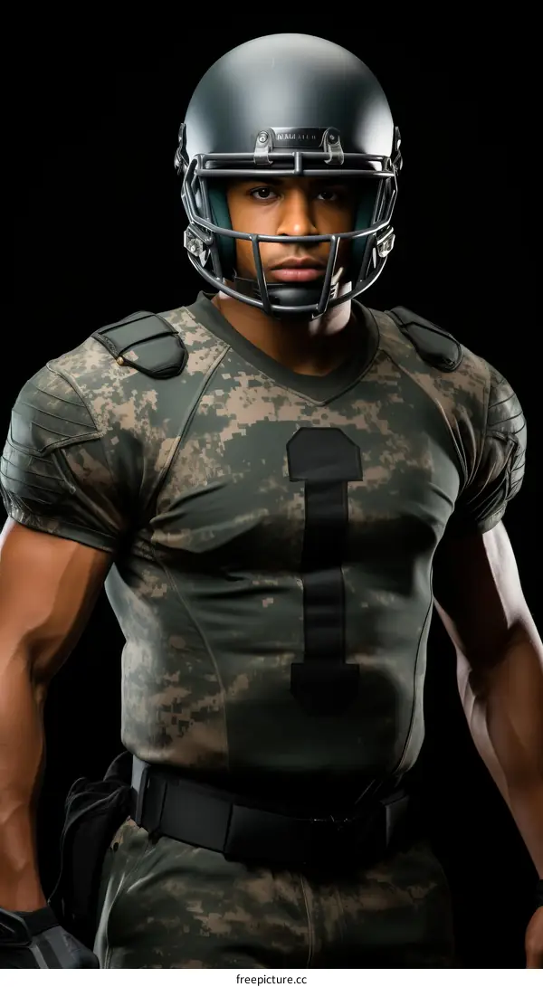 American football player in military uniform