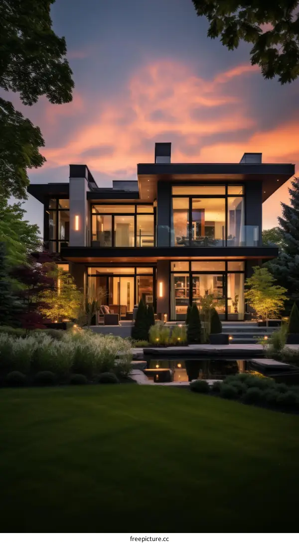 A Modern House with a Pool and a Garden