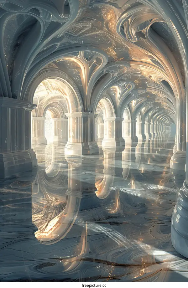 Futuristic Architecture of a Long, Curved Hallway