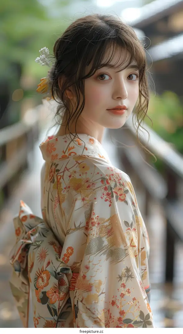 Asian Woman in Traditional Kimono  Beautiful Portrait