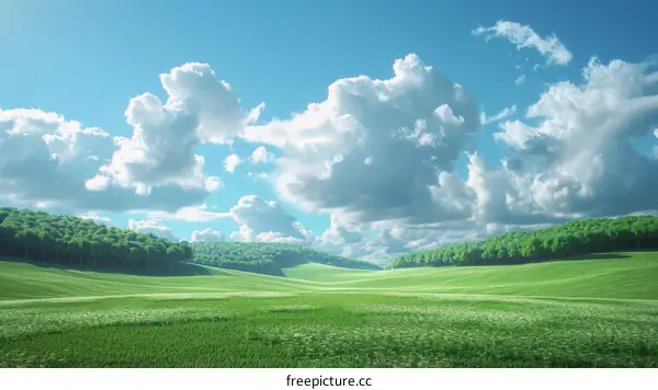 Rolling Green Hills Under a Blue Sky