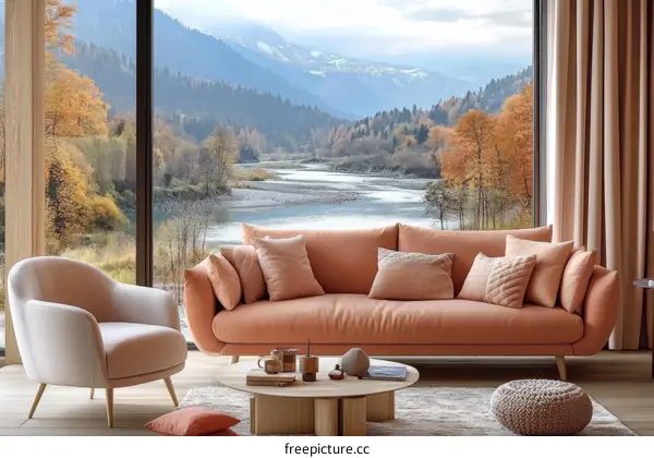 Modern Living Room with Scenic Mountain View
