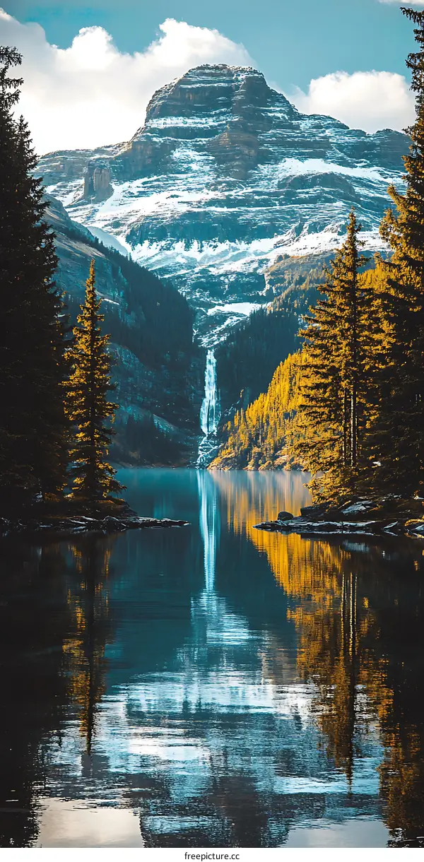 Mountain Lake Waterfall Reflection