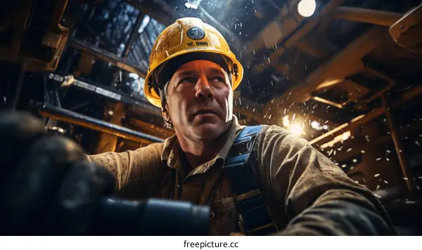 Oil Rig Worker Inspects Equipment