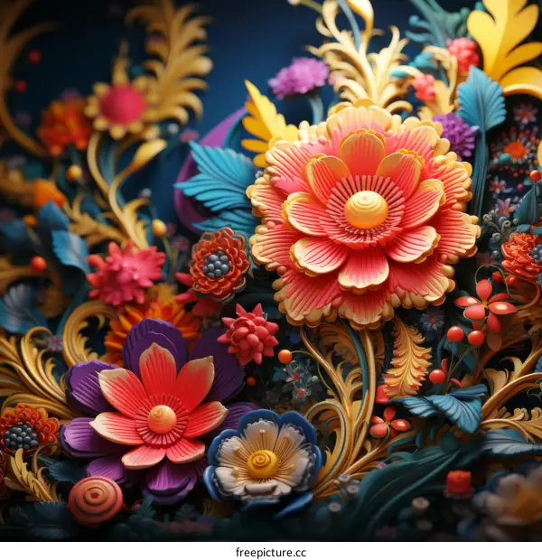 vibrant and colorful flowers of different shapes and sizes with intricate details