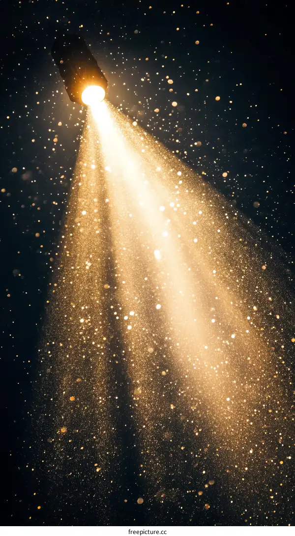 Golden Light Beam Illuminating Dark Background
