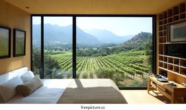 Modern Bedroom with Panoramic Vineyard View