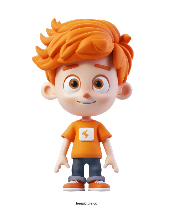 [Transparent Background PNG]Cartoon Boy With Orange Hair Standing Smiling