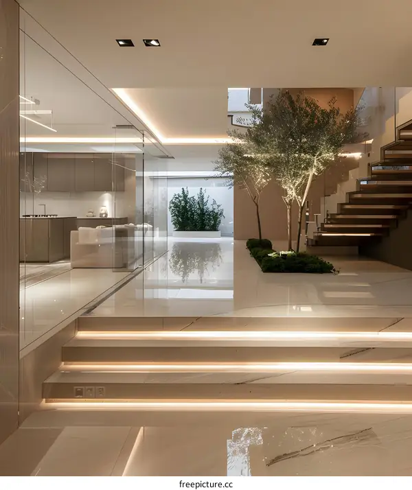 Modern Interior Design With Glass Walls And Staircase