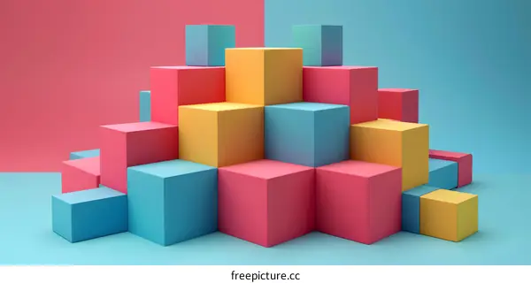 Colorful 3D cubes on blue and pink background
