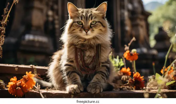 Cat in front of a temple