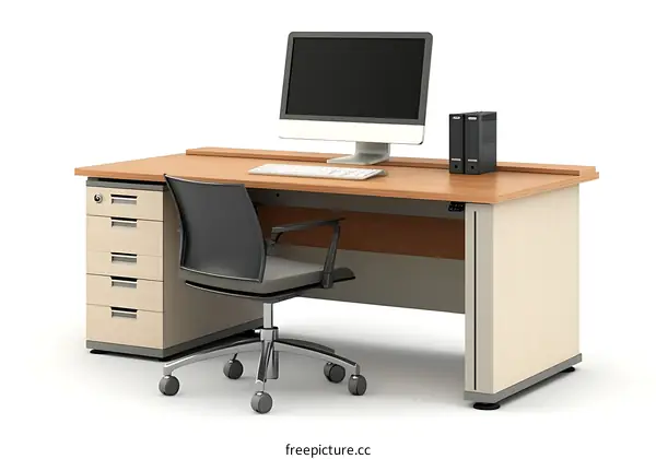 Modern Wooden Office Desk with Computer