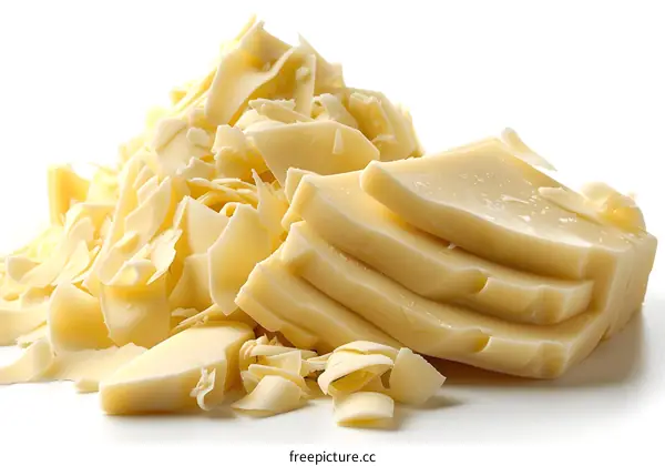 Ivory chocolate pieces and shavings