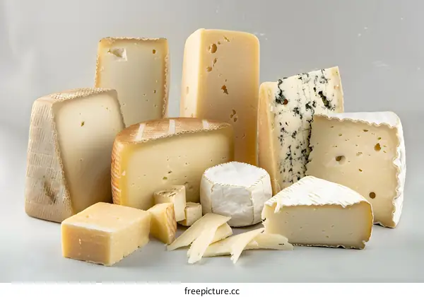 Variety of Cheeses on Gray Background