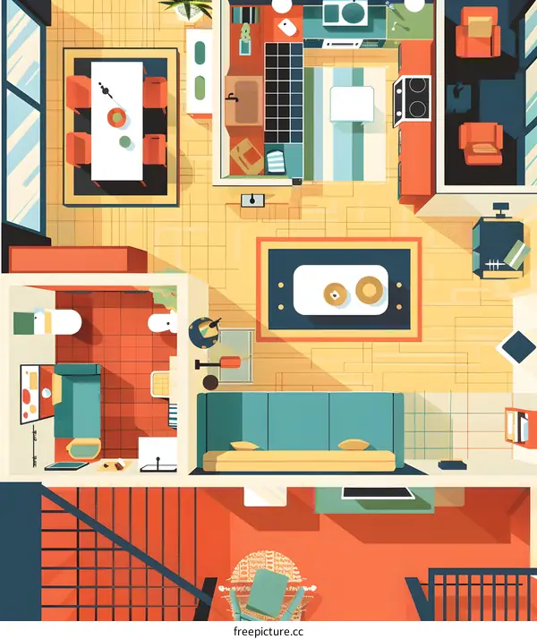 Top View Illustration of Modern Apartment Interior Design