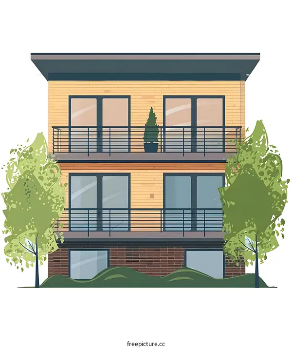 Modern House With Two Balconies Illustration