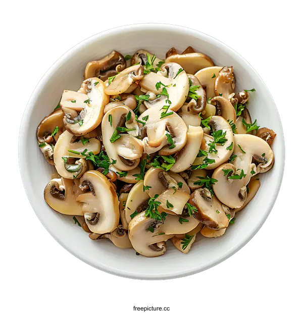 [Transparent Background PNG]Bowl of Sauteed Mushrooms and Parsley