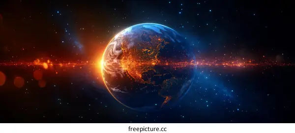 Earth in Space with Vivid Lights