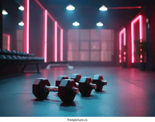 Modern Fitness Gym Interior with Dumbbells