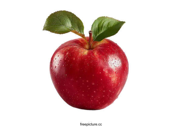 [Transparent Background PNG]Fresh Red Apple with Leaves Studio Shot