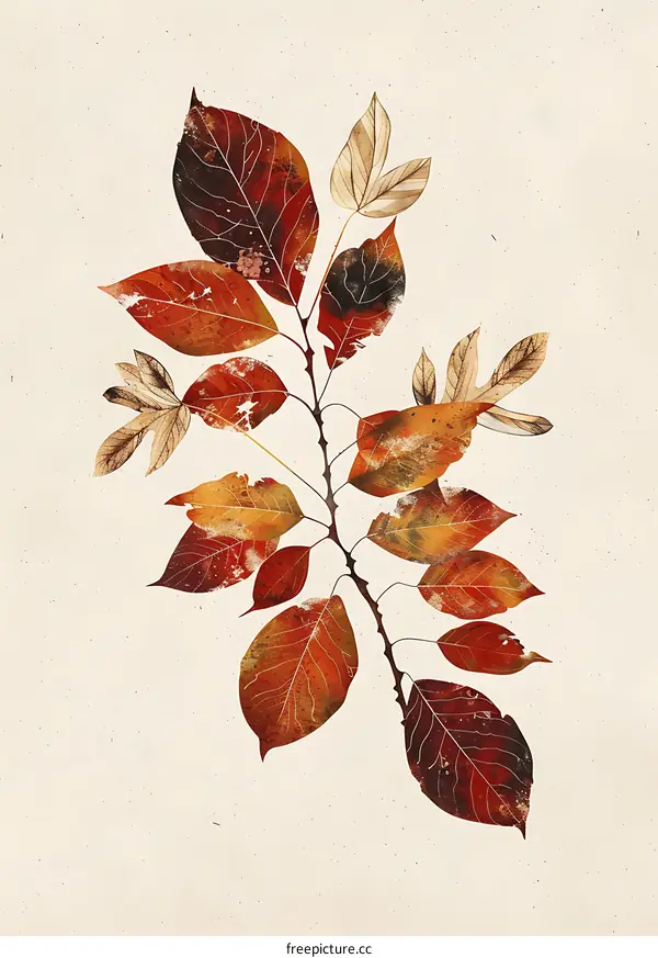 Autumn Leaf Branch Watercolor Illustration