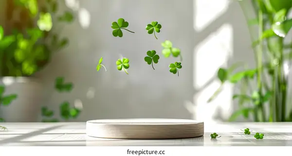 Green St. Patrick's Day Background with Wooden Table