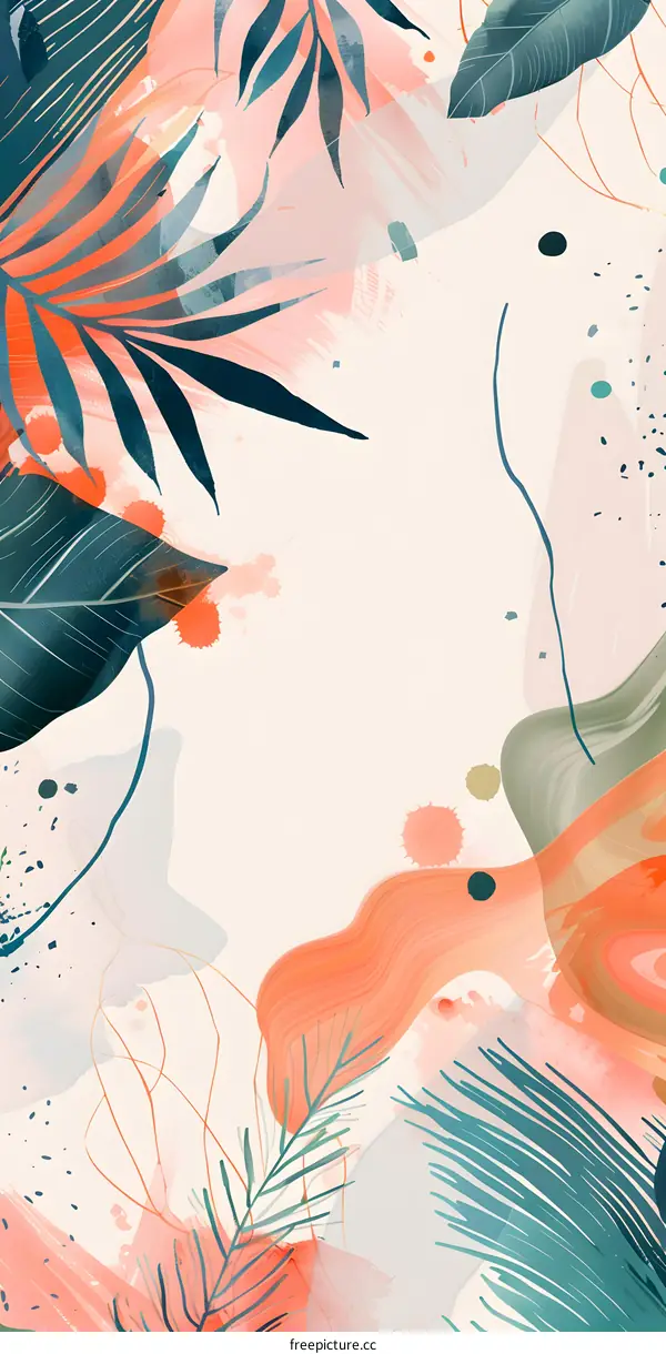 Tropical Leaves Abstract Watercolor Painting