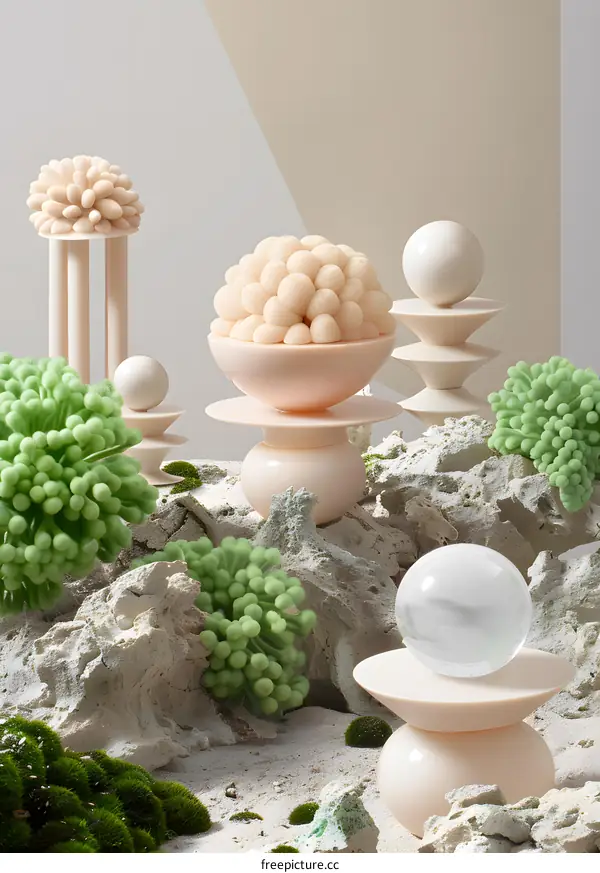 Abstract Still Life with White and Green Objects