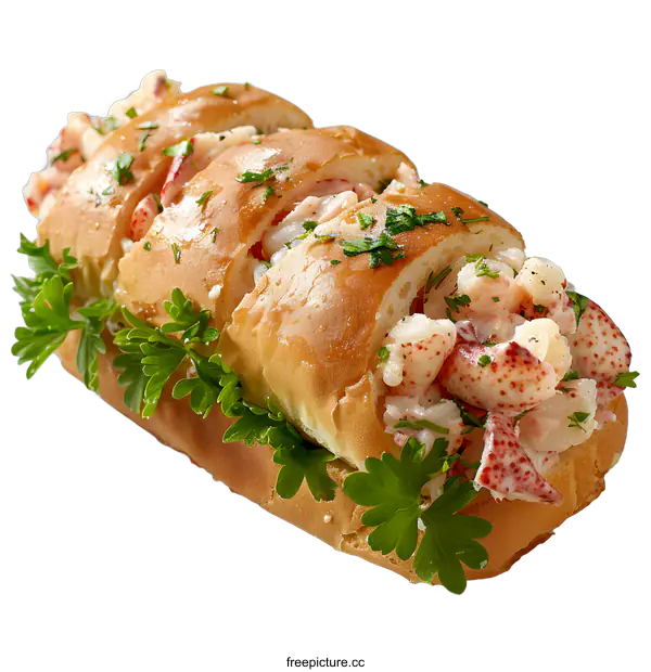 [Transparent Background PNG]Fresh and tasty lobster roll sandwich with parsley
