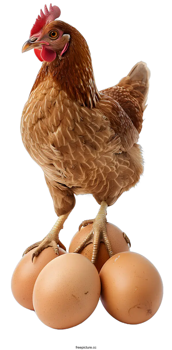[Transparent Background PNG]A hen standing on eggs
