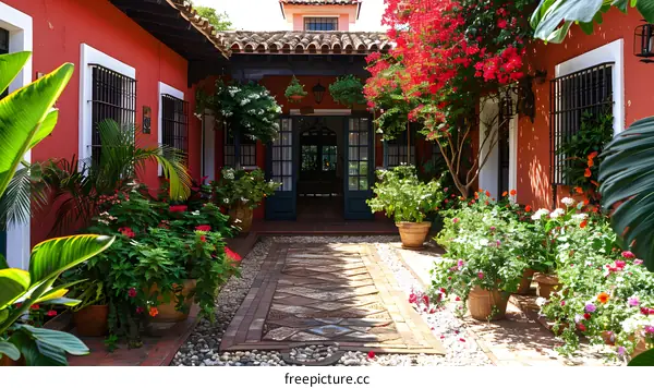 Courtyard with flowers and plants