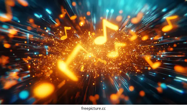 Musical Notes Exploding in a Colorful Tunnel