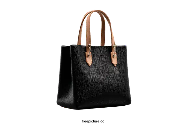 [Transparent Background PNG]Elegant Black Leather Tote Bag