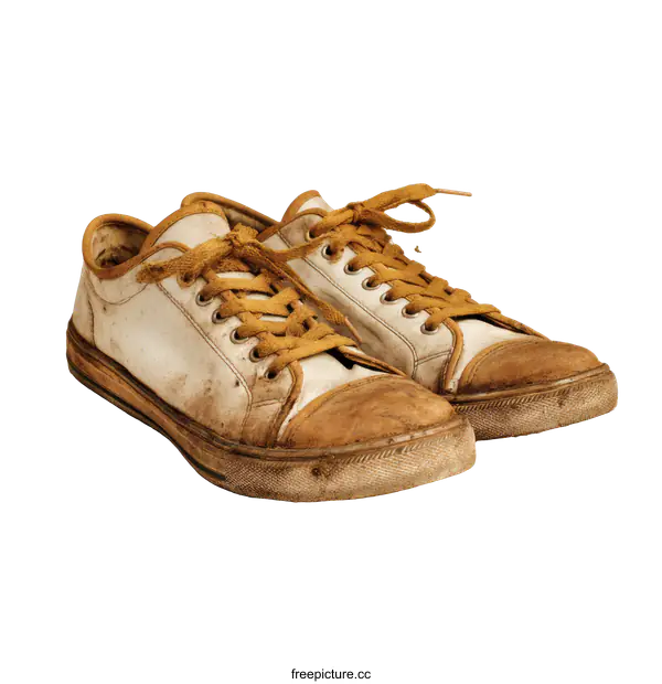 [Transparent Background PNG]Pair of Dirty White Canvas Sneakers