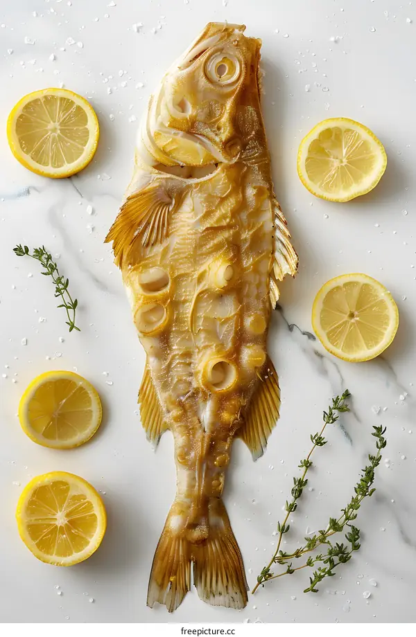 Roasted fish with lemon and thyme