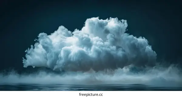 White Cloud Floating in Blue Sky Above Dark Ocean Water