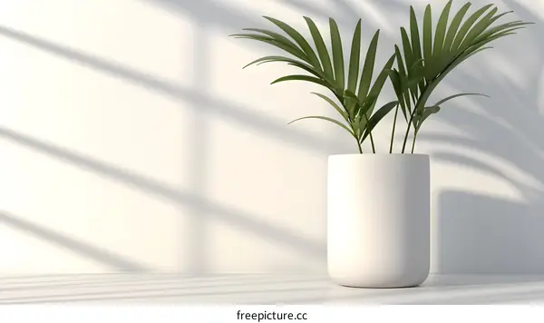Minimalist White Background With Green Plant In Pot