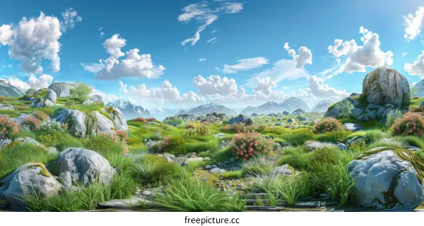 Stunning Mountain Meadow Landscape Illustration