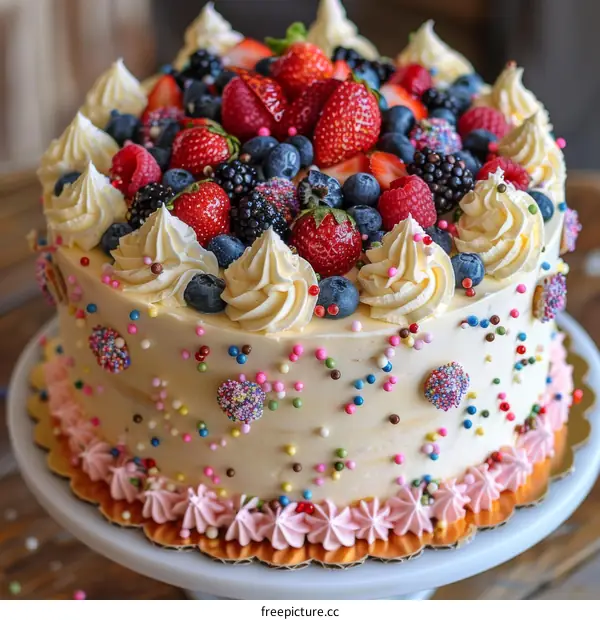 Strawberry, Blueberry, and Blackberry Decorated Cake