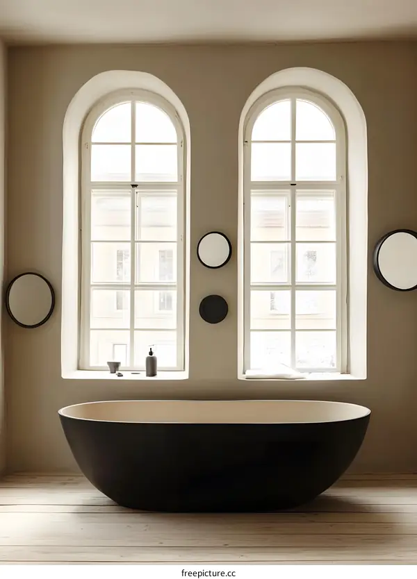 Modern Minimalist Bathroom With Black Bathtub