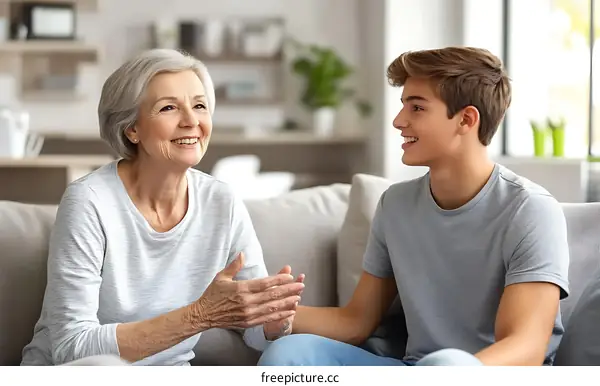 Grandmother and Grandson Communication at Home