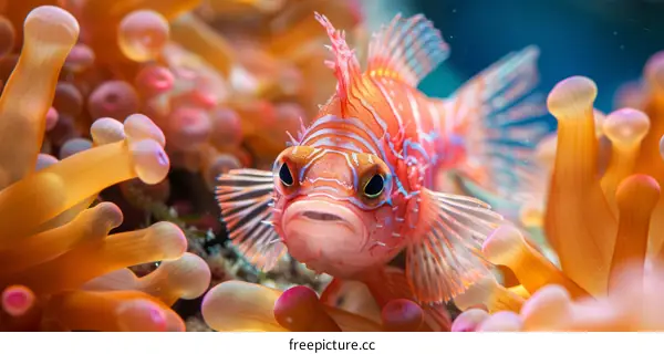 A small fish with orange tentacles on its head