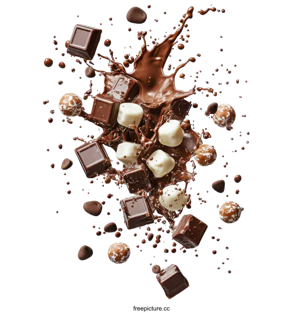[Transparent Background PNG]Delicious Chocolate Splash with Assorted Treats
