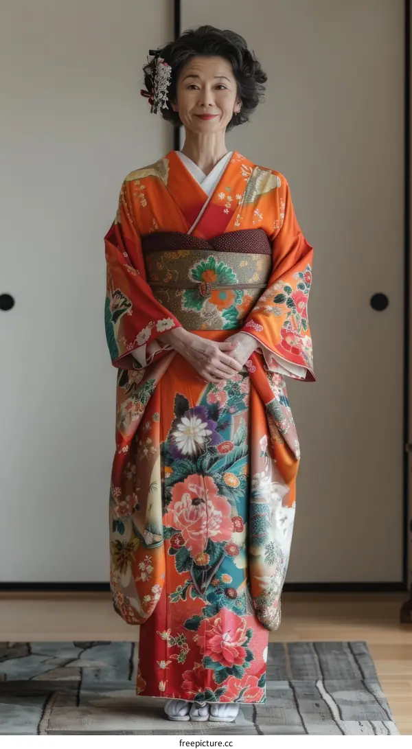 A Japanese woman wearing a kimono