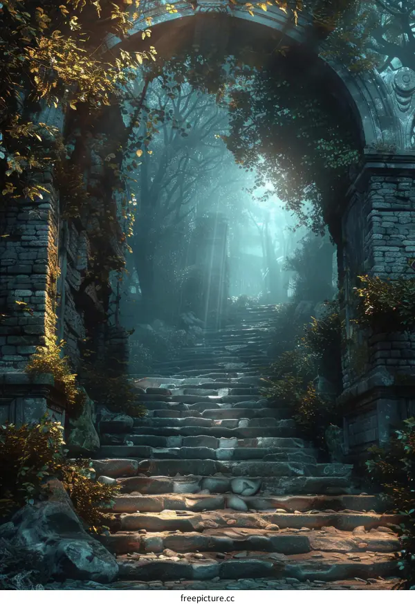 Mystical Stone Archway in Overgrown Ruins