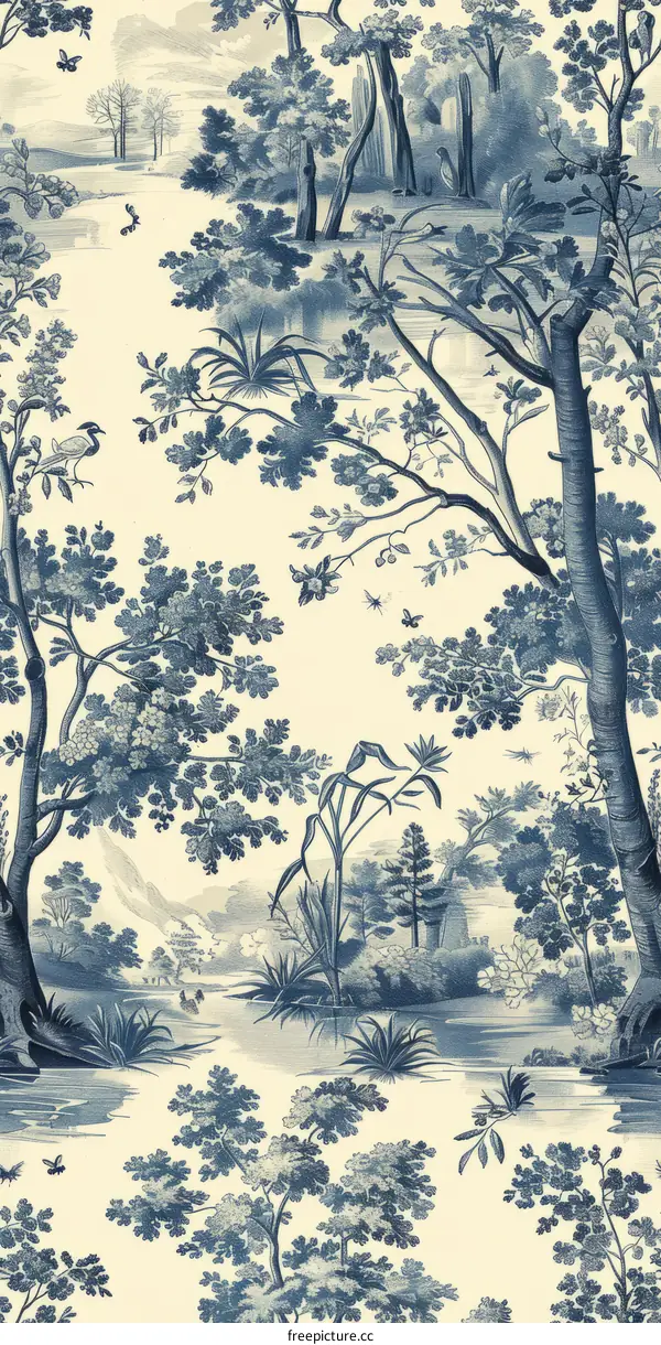 Blue and White Chinoiserie Wallpaper