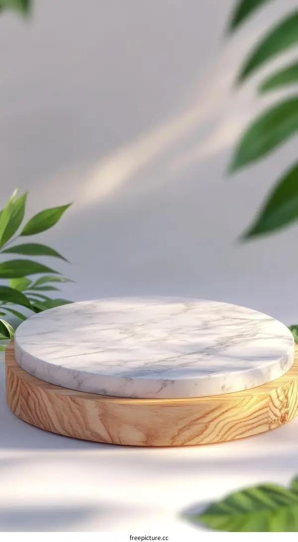Marble and Wood Display Podium with Natural Light
