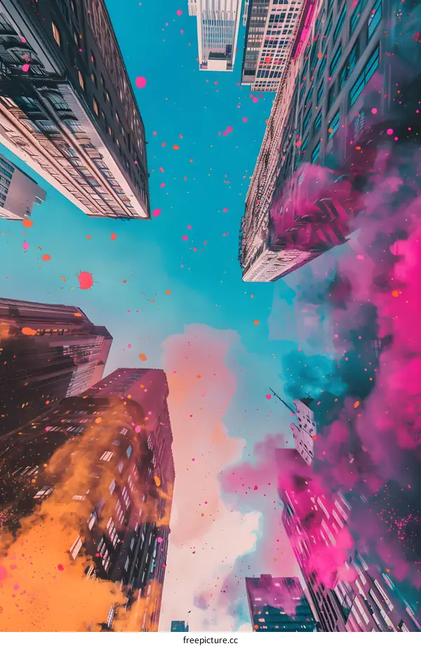 Abstract Cityscape With Colorful Sky